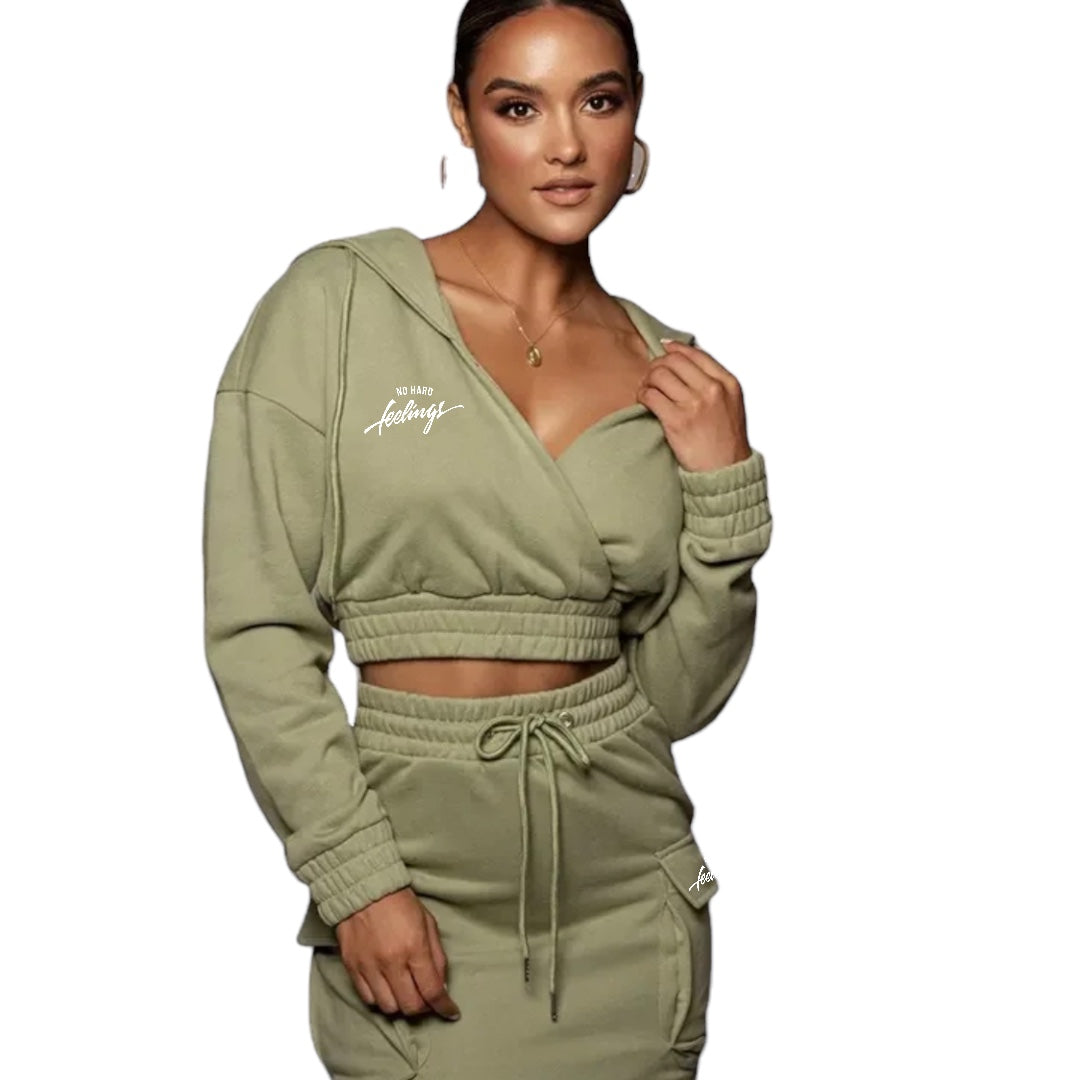 No Hard Feelings two piece set featuring a cropped hoodie and cargo skirt