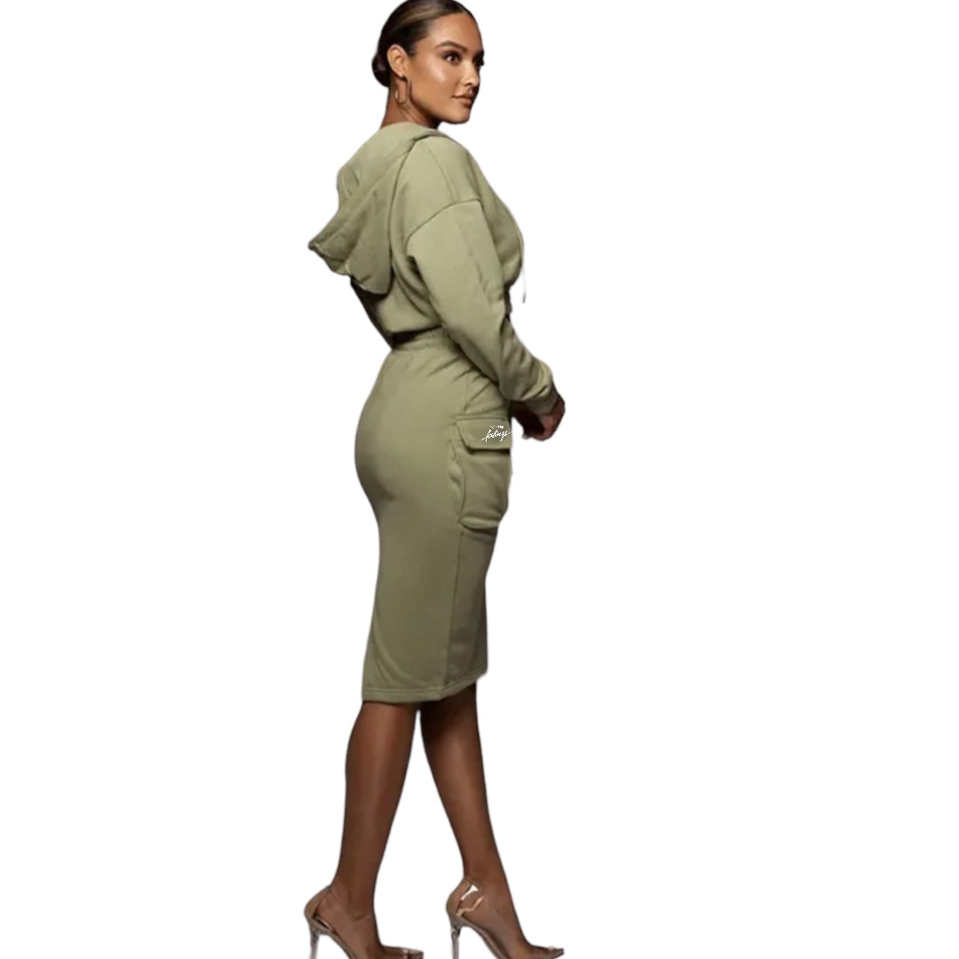 No Hard Feelings two piece set featuring a cropped hoodie and cargo skirt